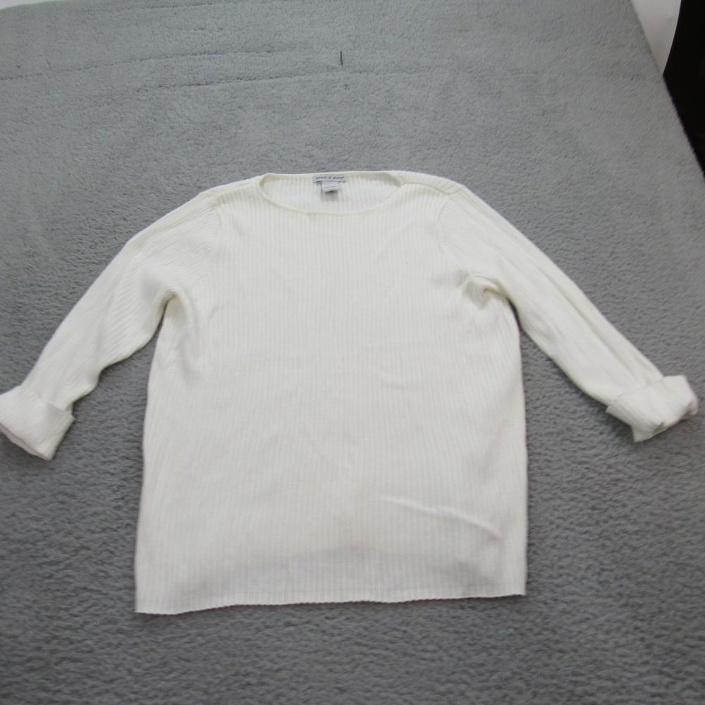 Deane & White‎ Womens Long Sleeve Ribbed Knit Top Cream Size L Cotton